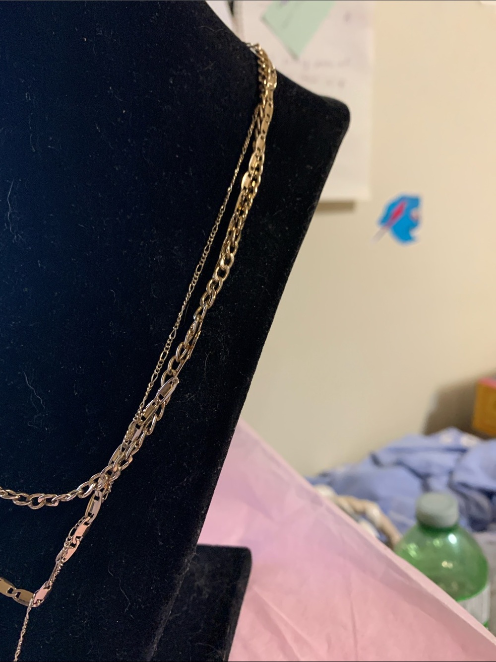 Layered Gold Necklace with Blue Pendant - Picture 5 of 9